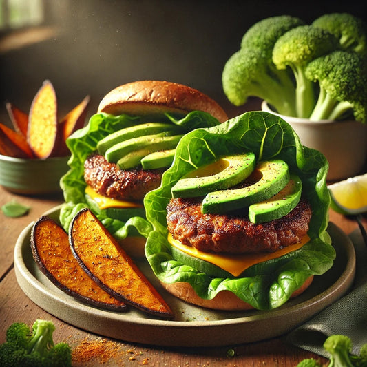 Turkey Burgers with Roasted Sweet Potato Wedges