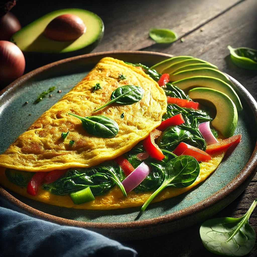 Veggie Omelet with Spinach, Bell Peppers, and Onions